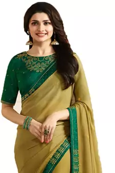 Yellow plain faux georgette saree with blouse