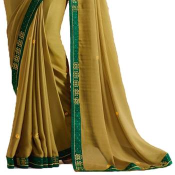 Yellow plain faux georgette saree with blouse 3