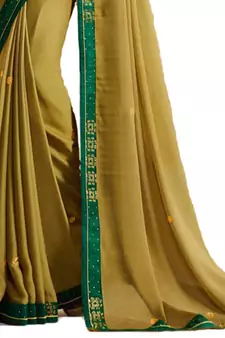 Yellow plain faux georgette saree with blouse