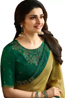 Yellow plain faux georgette saree with blouse