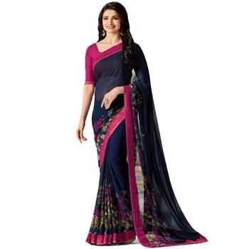 Blue printed faux georgette saree with blouse 1