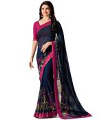 Blue printed faux georgette saree with blouse