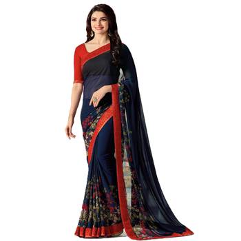 Blue printed faux georgette saree with blouse 1