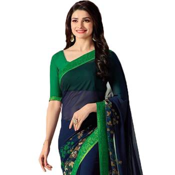 Blue printed faux georgette saree with blouse 2