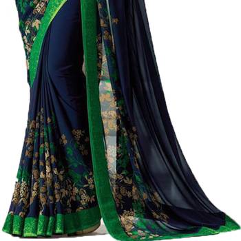 Blue printed faux georgette saree with blouse 3