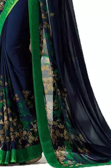 Blue printed faux georgette saree with blouse
