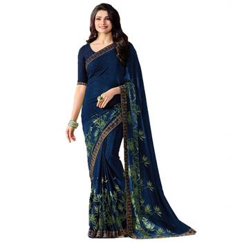 Blue printed faux georgette saree with blouse 1