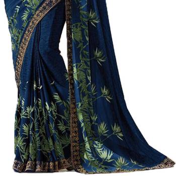 Blue printed faux georgette saree with blouse 3