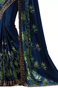 Blue printed faux georgette saree with blouse