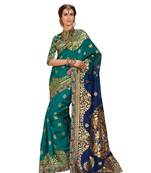 Blue embroidered jacquard saree with blouse