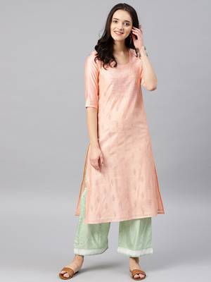 Peach Printed Chanderi Stitched Kurti 1