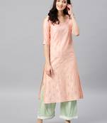 Peach Printed Chanderi Stitched Kurti