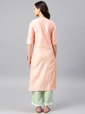 Peach Printed Chanderi Stitched Kurti 3