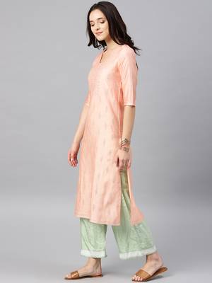 Peach Printed Chanderi Stitched Kurti 4