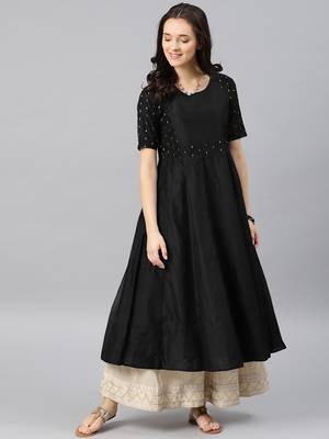 Black Printed Chanderi Stitched Kurti 2