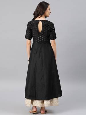 Black Printed Chanderi Stitched Kurti 3