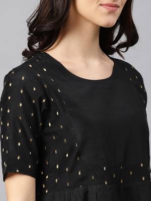 Black Printed Chanderi Stitched Kurti 5