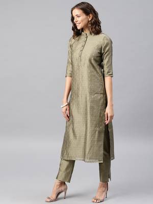 Grey Embroidered Chanderi Stitched Kurti With Trouser 4