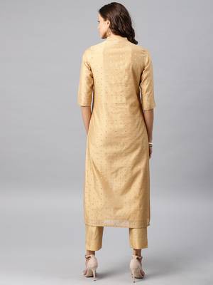 Beige Embroidered Chanderi Stitched Kurti with Trouser 3