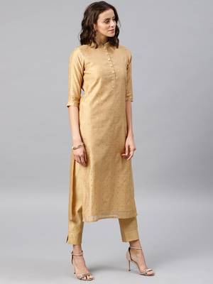 Beige Embroidered Chanderi Stitched Kurti with Trouser 4