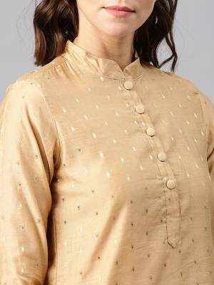 Beige Embroidered Chanderi Stitched Kurti with Trouser 5