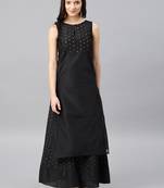 Black Embroidered Chanderi Stitched Kurti with Skirts