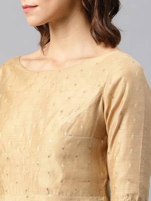 Beige Embroidered Chanderi Stitched Kurti With Churidar 5