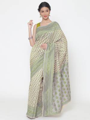 Cream woven art silk saree with blouse 1