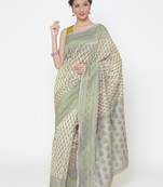 Cream woven art silk saree with blouse