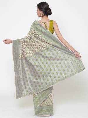 Cream woven art silk saree with blouse 2
