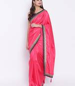 Chhabra 555 Pink Plain Art Silk saree with blouse