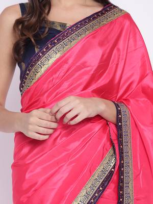 Chhabra 555 Pink Plain Art Silk saree with blouse 3