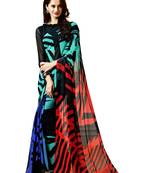 Blue printed georgette saree with blouse