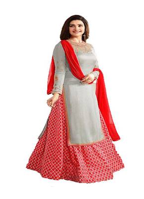 Red Embroidered art Silk Semi Stitched Lehenga With Dupatta 1