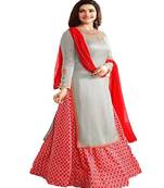 Red Embroidered art Silk Semi Stitched Lehenga With Dupatta