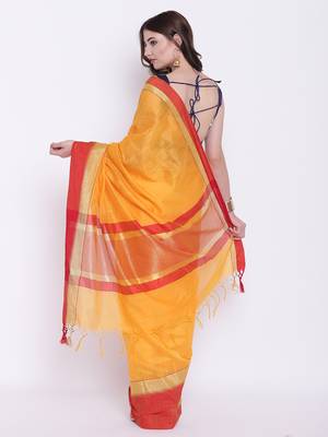 Chhabra 555 Mustard Plain Silk Cotton saree with blouse 2