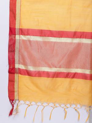 Chhabra 555 Mustard Plain Silk Cotton saree with blouse 3