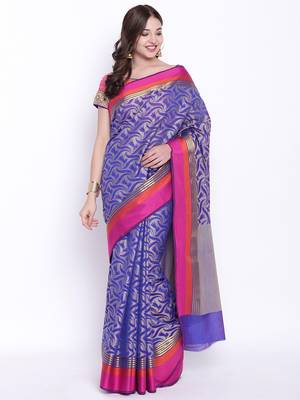 Chhabra 555 Blue Woven Art Silk saree with blouse 1