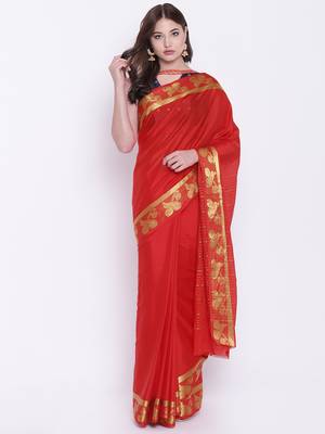 Chhabra 555 Red Woven Art Silk saree with blouse 1