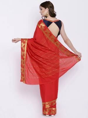 Chhabra 555 Red Woven Art Silk saree with blouse 2