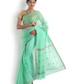 Sea Green Hand Woven Cotton Silk Saree With Blouse