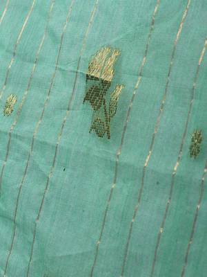 Sea Green Hand Woven Cotton Silk Saree With Blouse 3