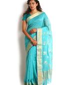 Blue Hand Woven Chanderi Saree With Blouse