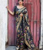 Grey woven banarasi art silk saree with blouse
