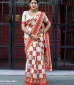 Off white woven banarasi art silk saree with blouse