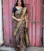 Black woven banarasi art silk saree with blouse
