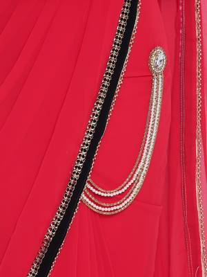 Chhabra 555 Red Plain Poly Georgette saree with blouse 3