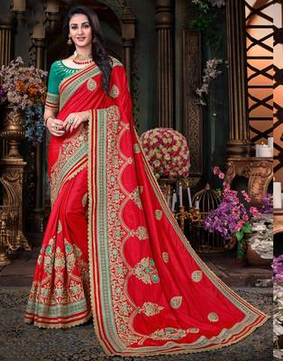 Pink embroidered art silk saree with blouse 1