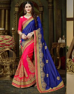 Blue embroidered art silk saree with blouse 1