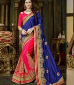 Blue embroidered art silk saree with blouse